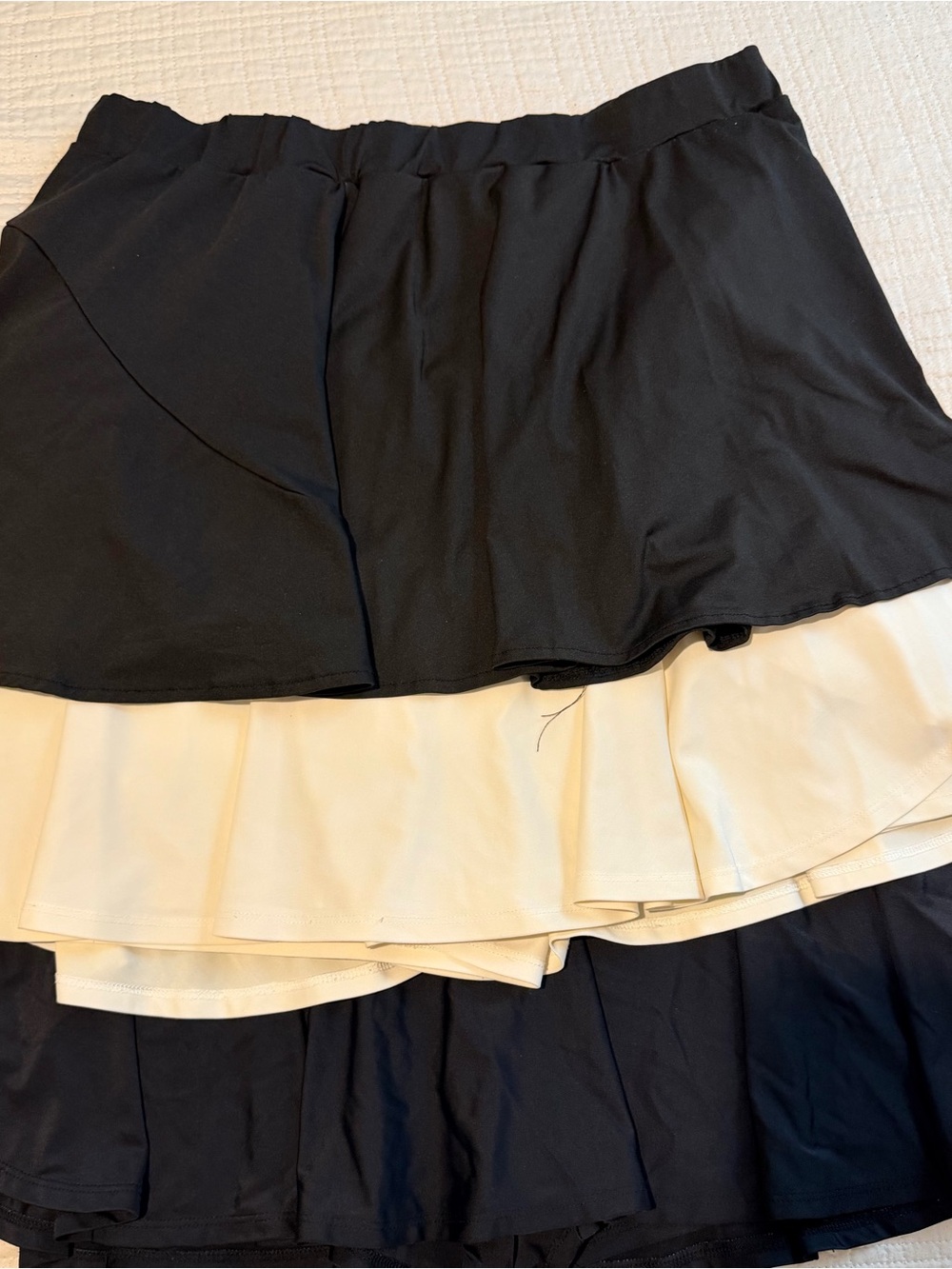 SHEIN Black and Cream Layered Ruffle Mini Skirt